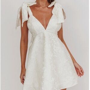 Chantilly Tied Shoulder Jacquard Mini Dress White